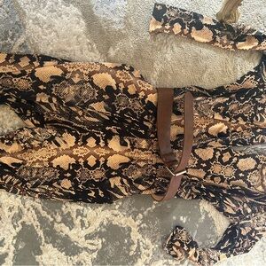 VENUS Snake Print Jumpsuit with Belt - Black and Tan